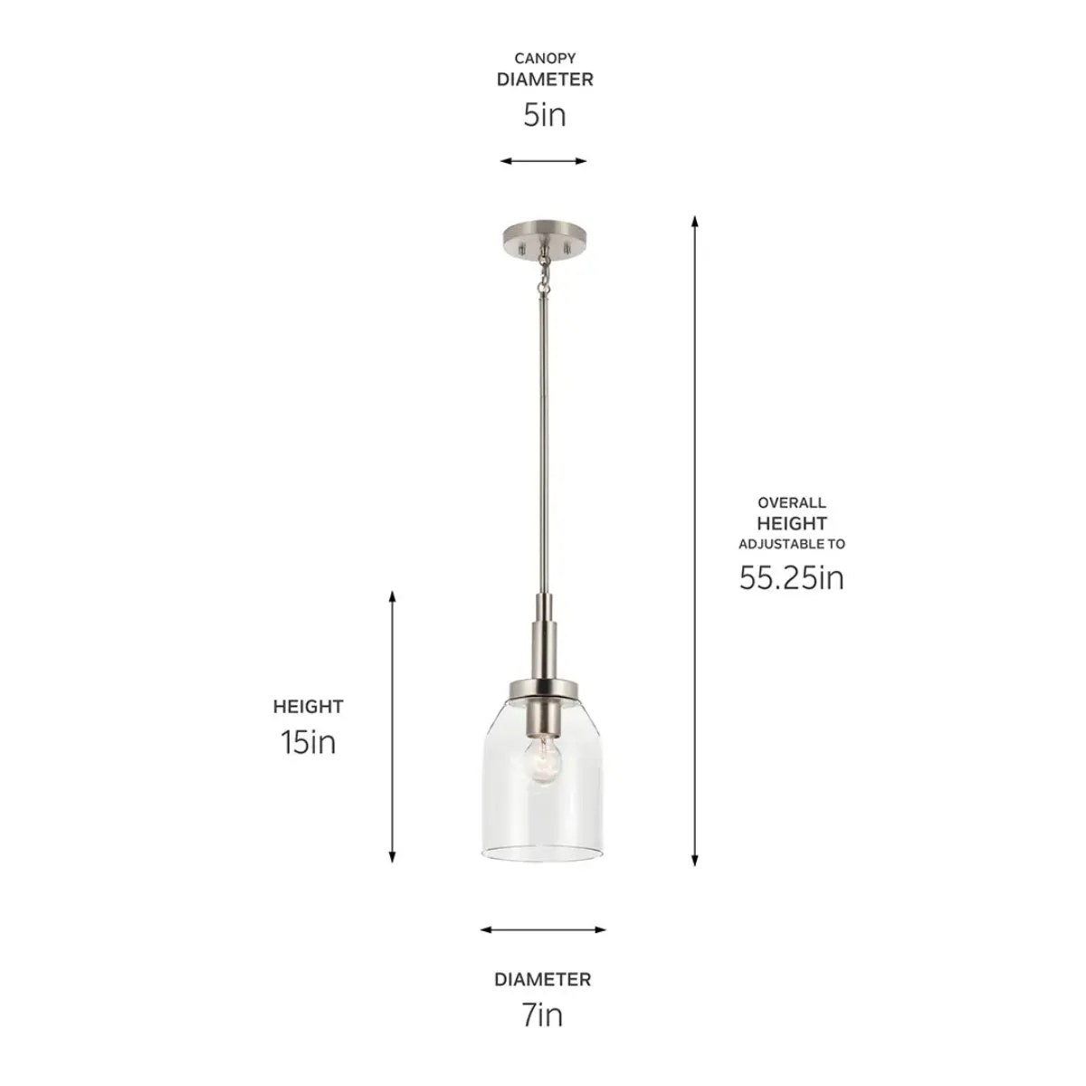 Madden 15" 1-Light Mini Pendant Light with Clear Glass, Brushed Nickel Finish