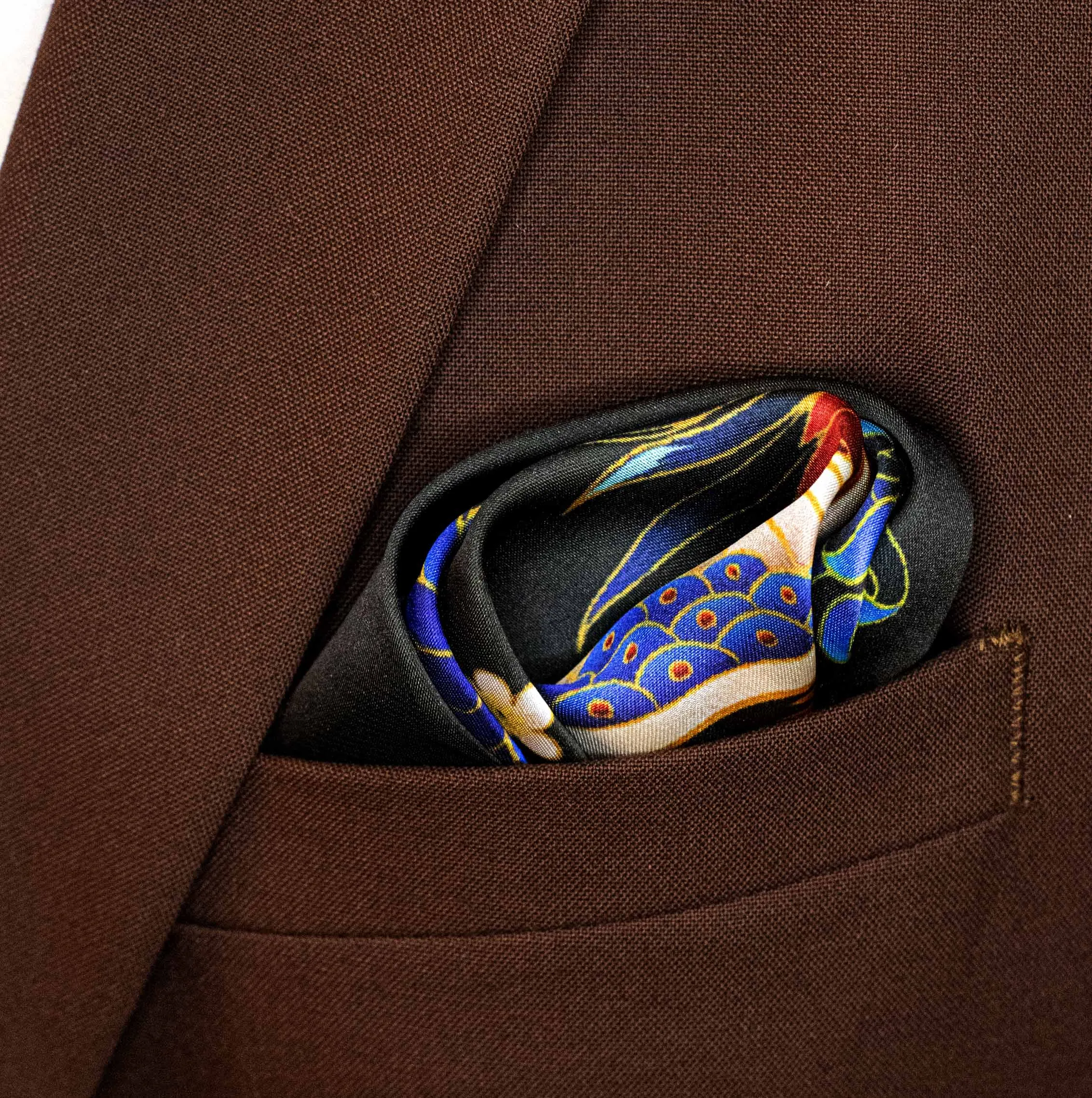 MANDARIN HERON BROWN - SILK POCKET SQUARES