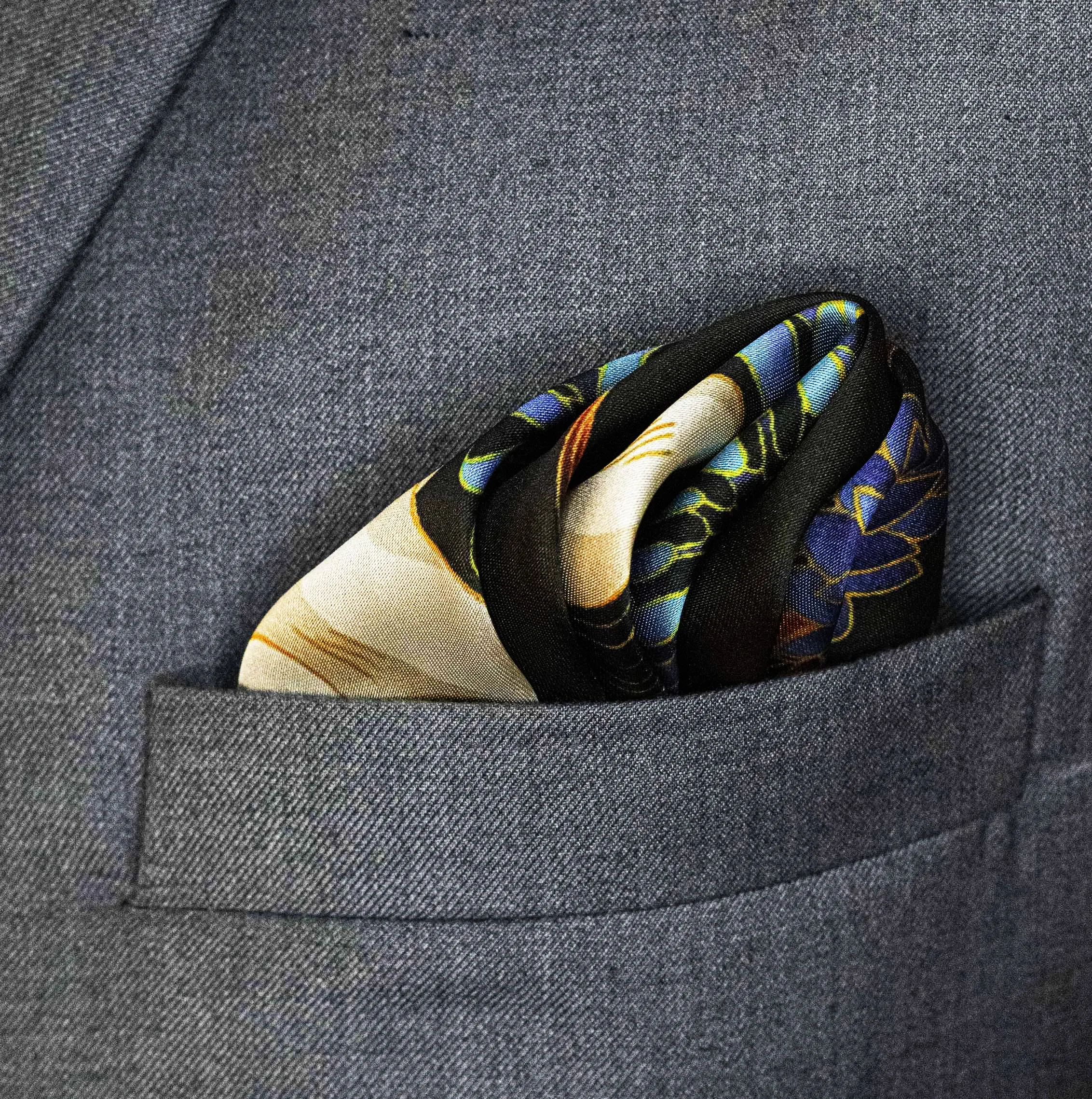 MANDARIN HERON BROWN - SILK POCKET SQUARES