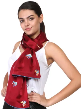 Handcrafted Maroon Rainbow Butterfly Parsi Embroidery Stole – Elegant Artisanal Wrap