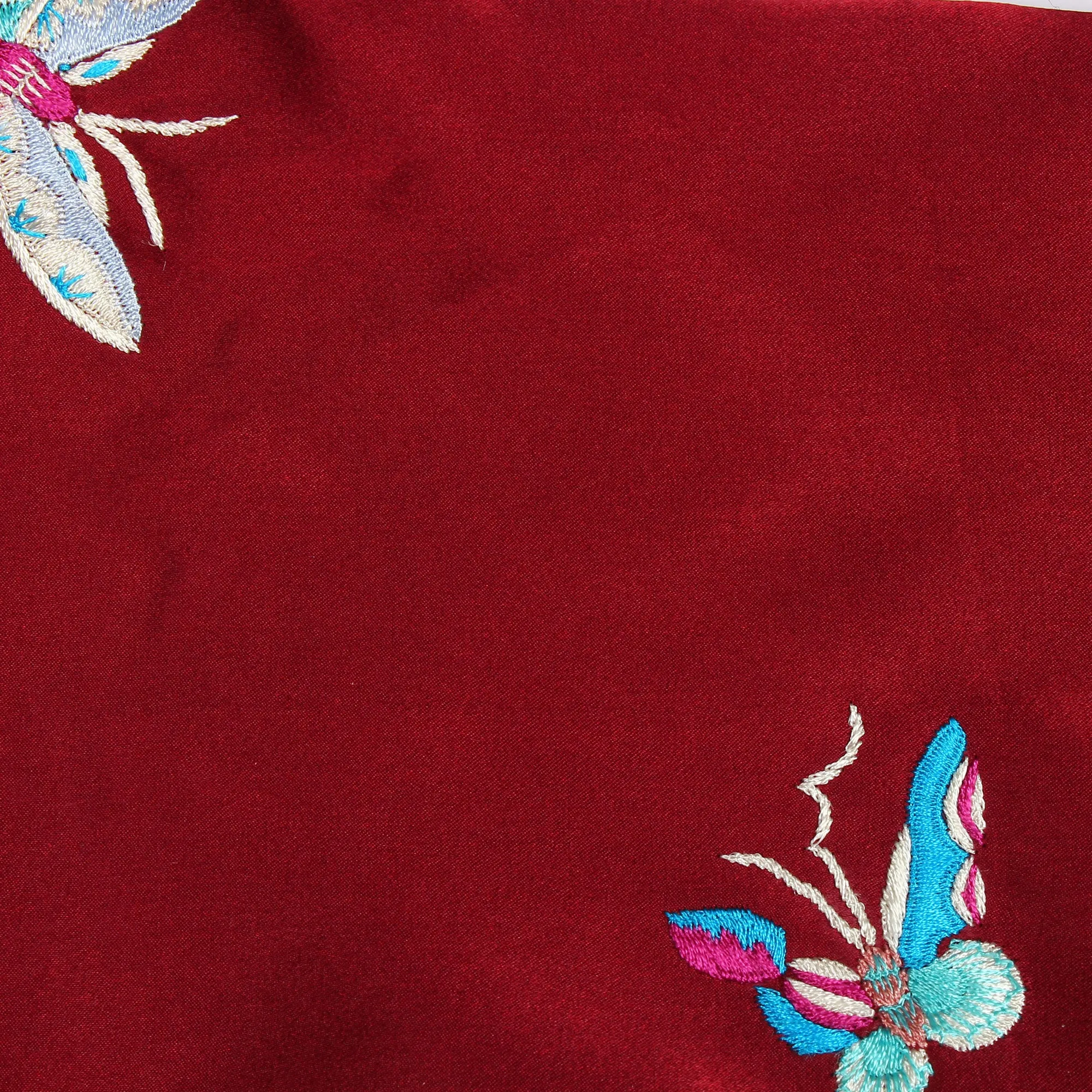 Handcrafted Maroon Rainbow Butterfly Parsi Embroidery Stole – Elegant Artisanal Wrap