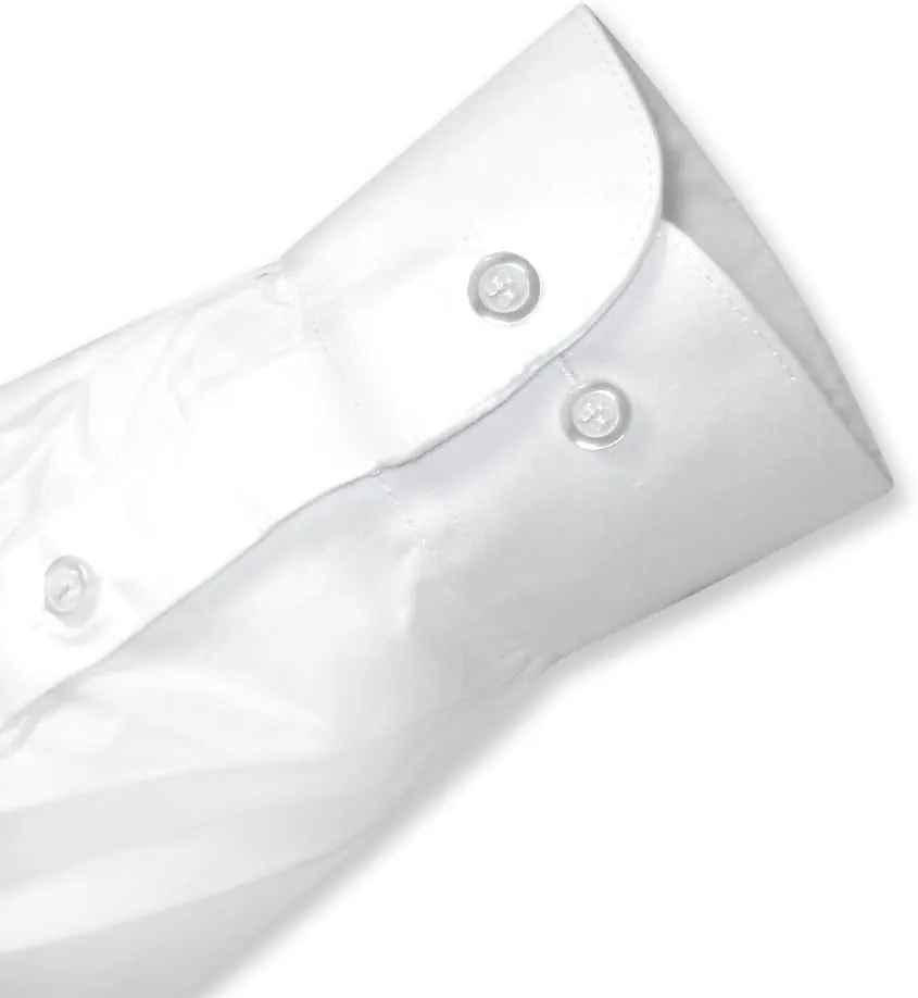 Men's 100% Cotton Solid White Color Dress Shirt w/Convertible Cuffs