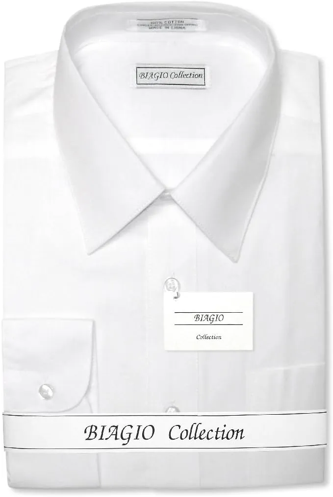 Men's 100% Cotton Solid White Color Dress Shirt w/Convertible Cuffs