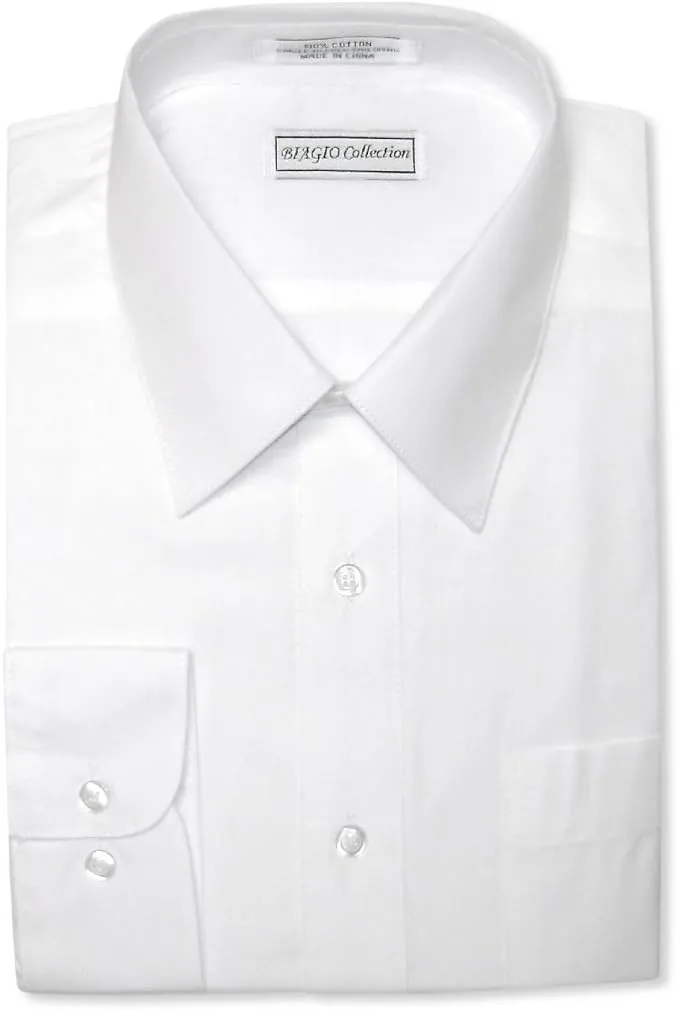 Men's 100% Cotton Solid White Color Dress Shirt w/Convertible Cuffs