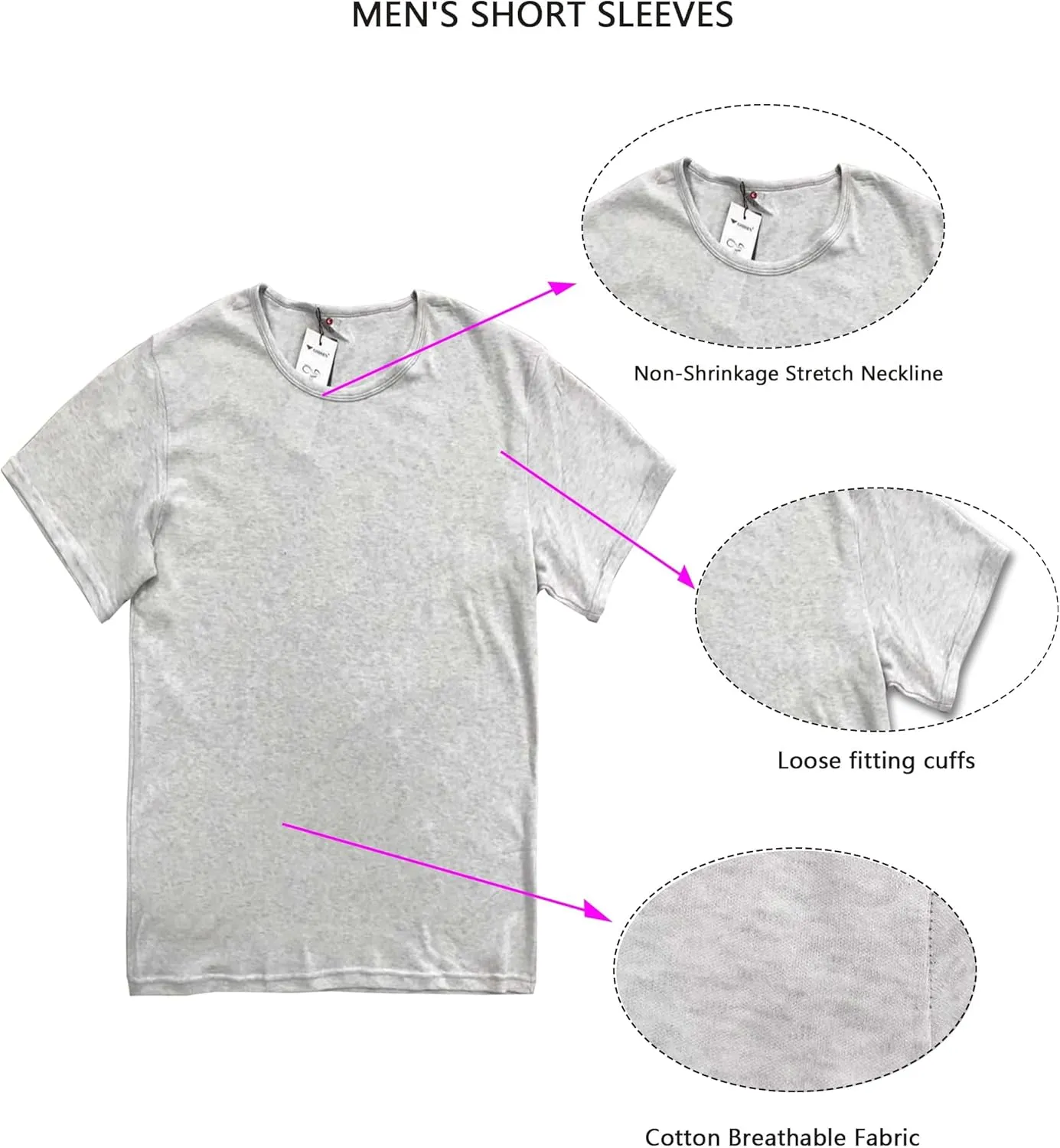 Men's Cotton Crew Neck T-Shirts, Breathable Loose Sleepwear Top, Casual Sports Short Sleeved TopsPack of 3