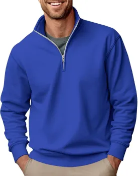 Men's Fashion Quarter Zip Pullover Casual Long Sleeve Sweatshirts Mock Neck Cotton Solid Zip Up Polo Shirts