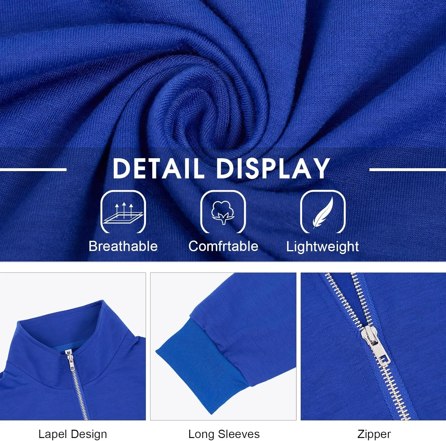 Men's Fashion Quarter Zip Pullover Casual Long Sleeve Sweatshirts Mock Neck Cotton Solid Zip Up Polo Shirts