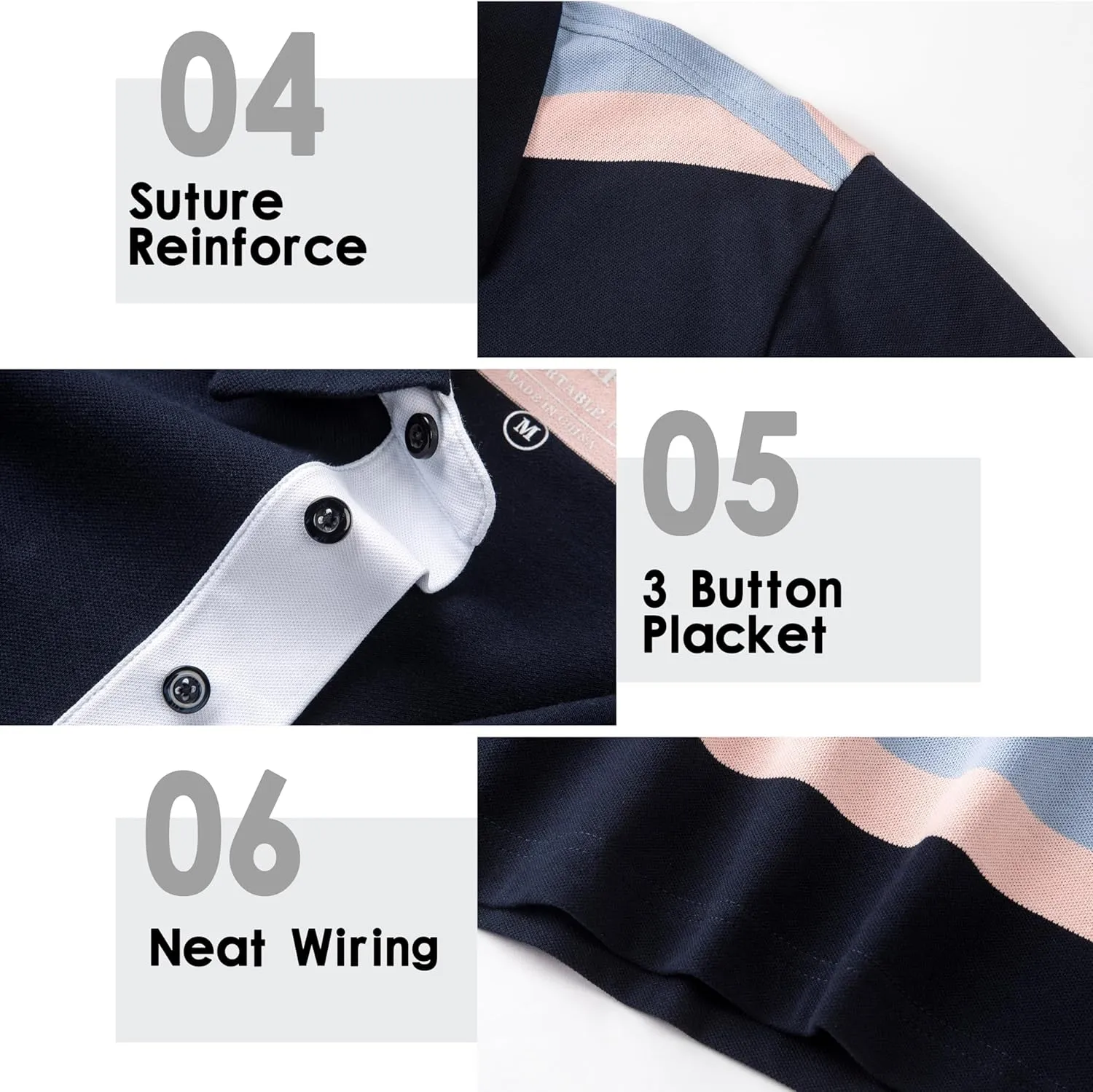 Men's Polo Shirts Long Sleeve Striped Dry Fit Casual Collared Pique Golf Polo Shirts for Mens