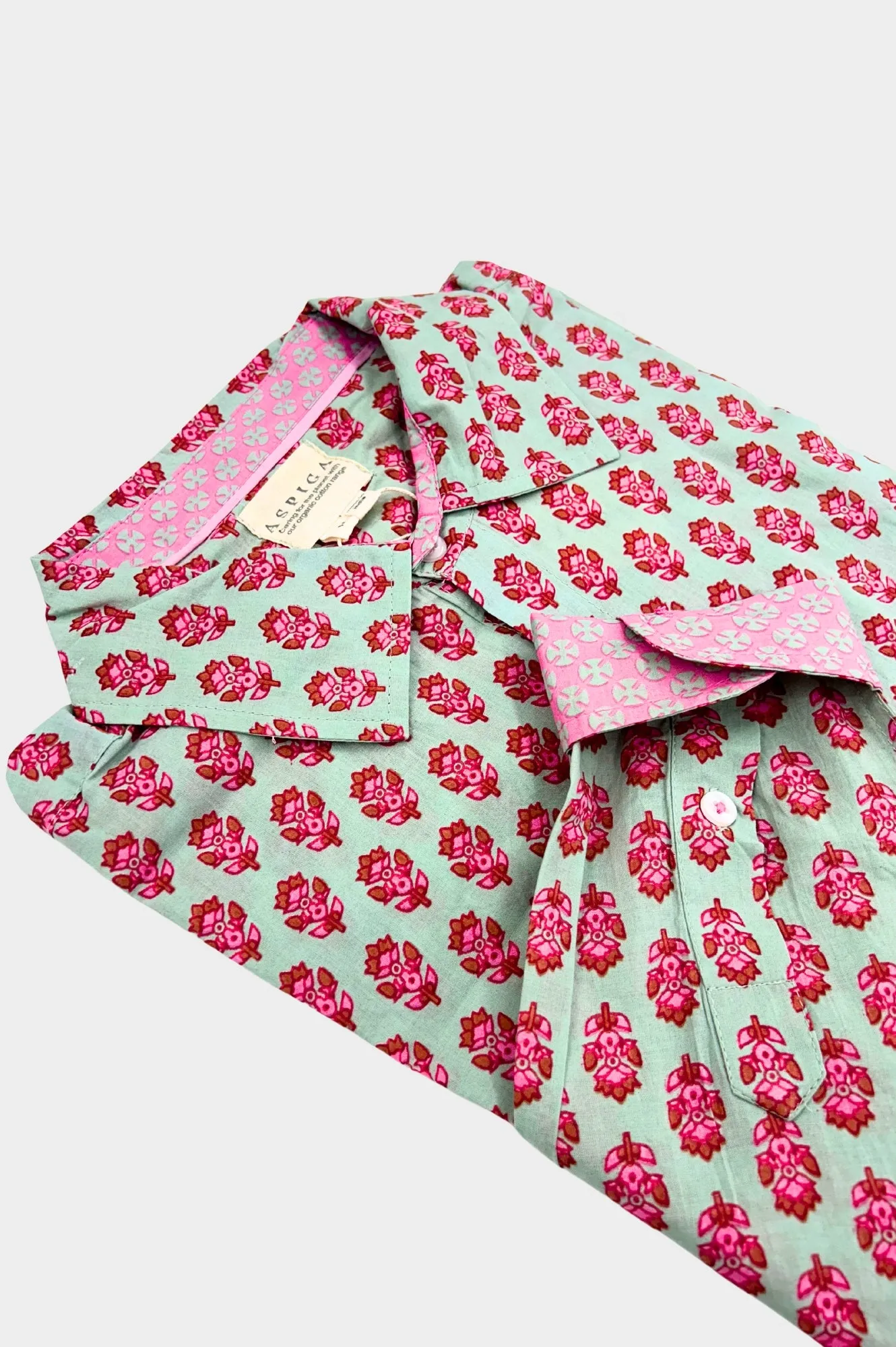 Men's Printed Cotton Shirt | Azalea Khaki/Pink