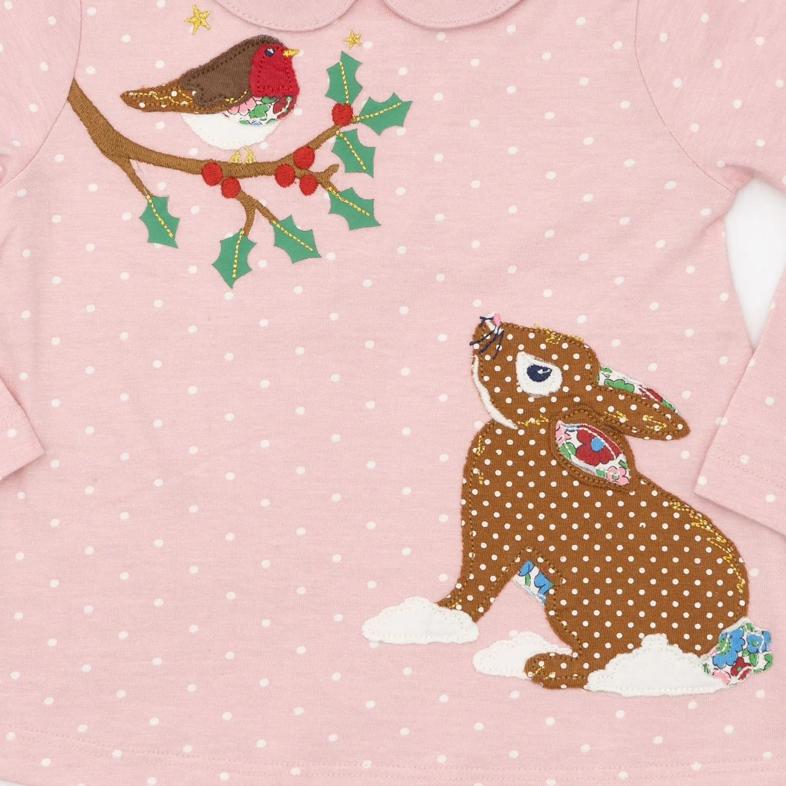 Mini Boden Girls T-Shirt Pink Spots Long Sleeve Cotton Tops