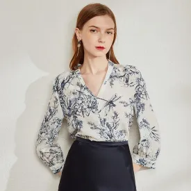 Mulberry Silk V-Neck Casual Blouse for Women | Elegant Fashion, Full Sleeves | Breathable, Slim Fit | Summer 2022