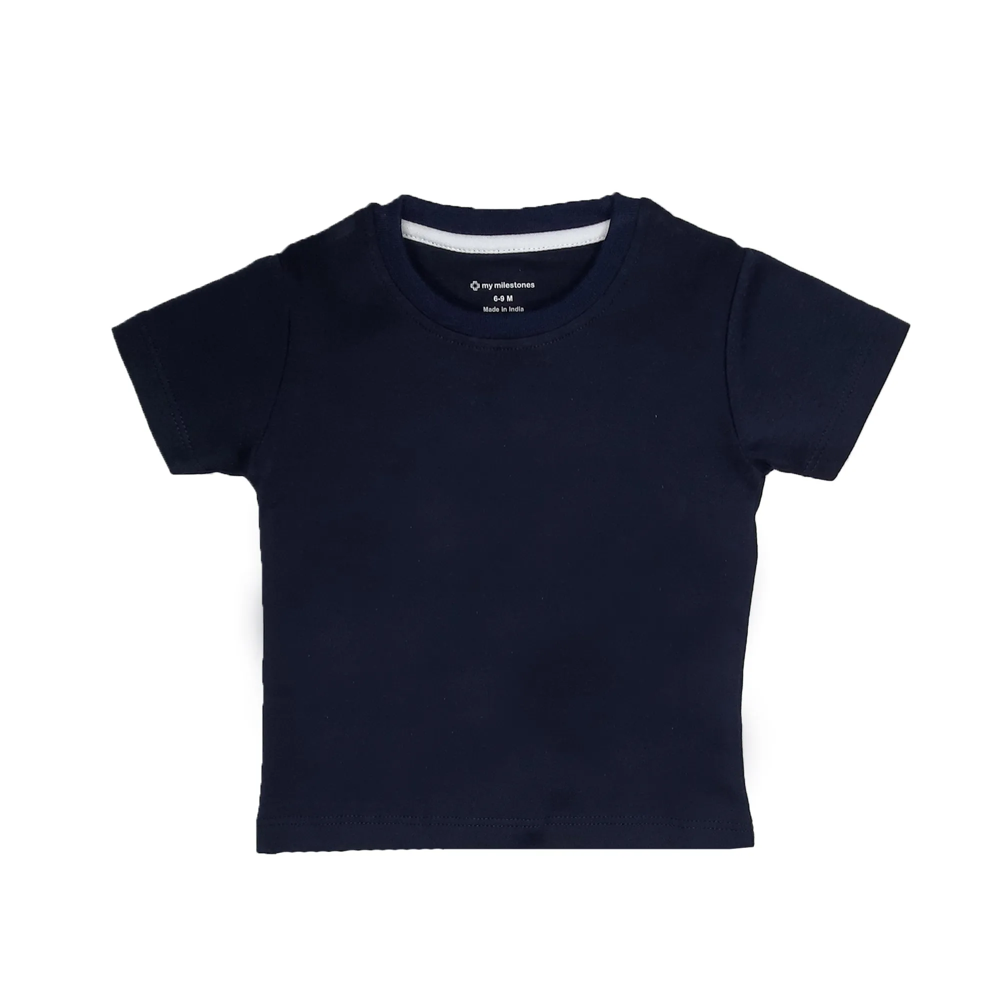 My Milestones Round Neck T-Shirt HS Solid Navy Blue / B. Blue / S. Green - 3 Pc Pack