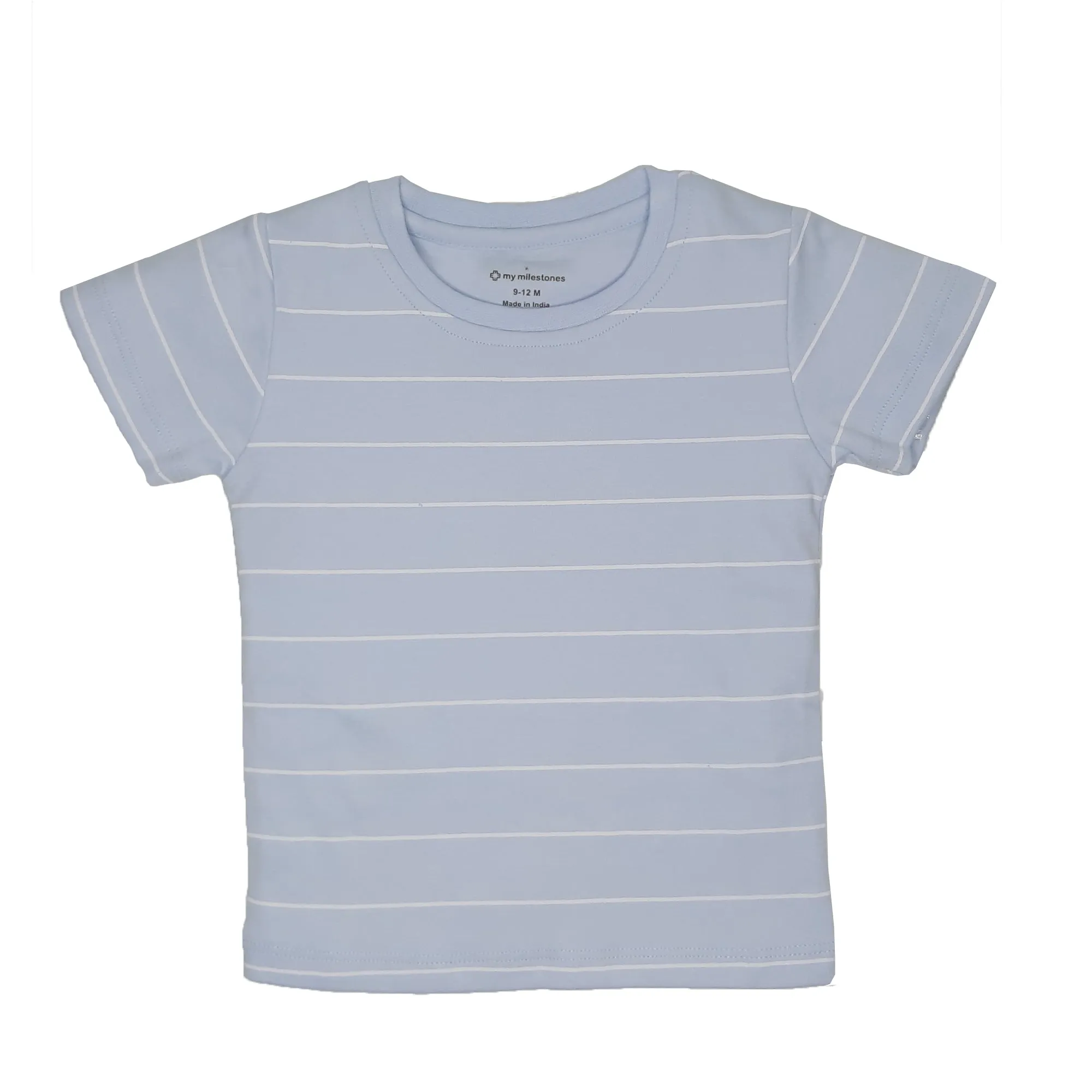 My Milestones Round Neck T-Shirt HS Stripes N. Blue / B. Blue / S. Green - 3 Pc Pack