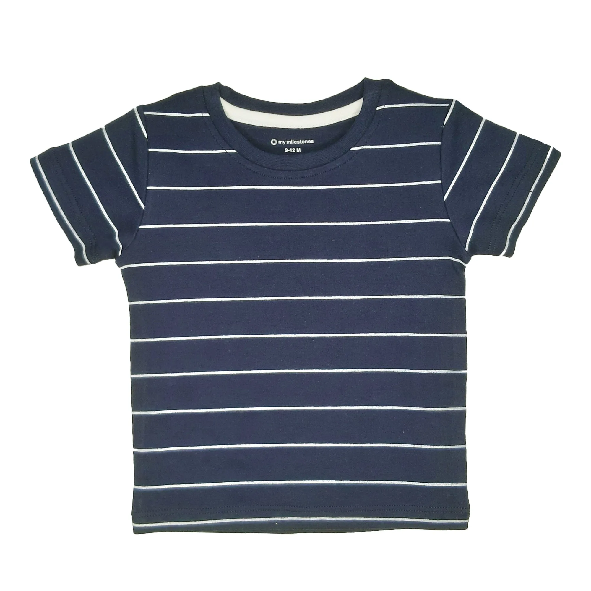 My Milestones Round Neck T-Shirt HS Stripes N. Blue / B. Blue / S. Green - 3 Pc Pack