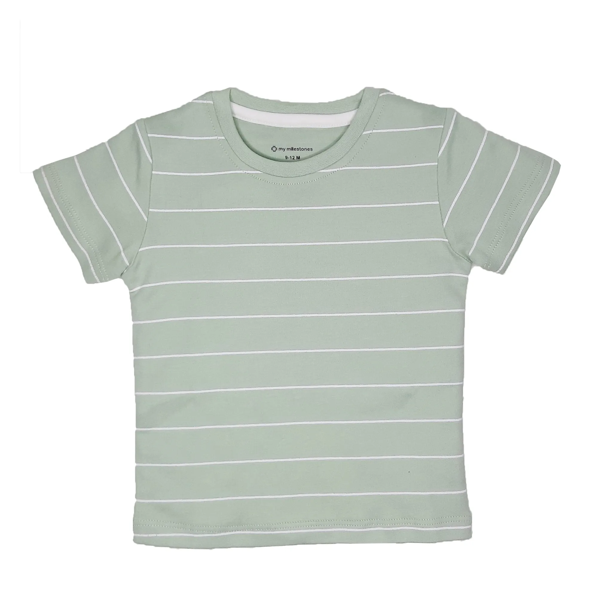 My Milestones Round Neck T-Shirt HS Stripes N. Blue / B. Blue / S. Green - 3 Pc Pack