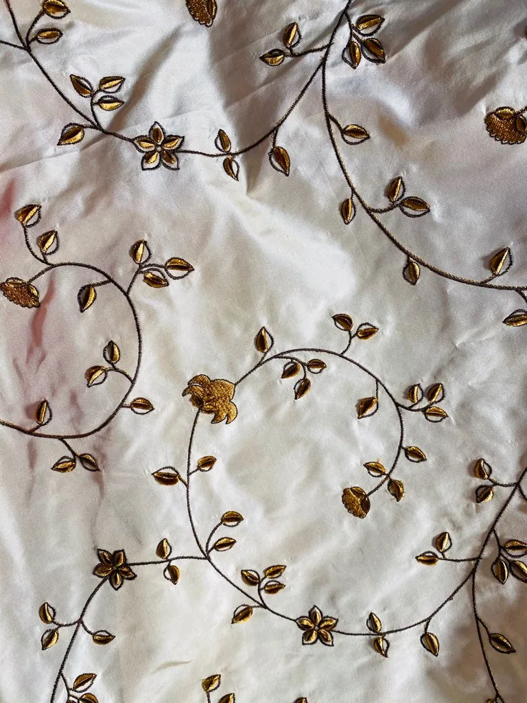 NEW Countess Stephanie 100% Silk Taffeta Copper Embroidered Velvet Flowers in Cream