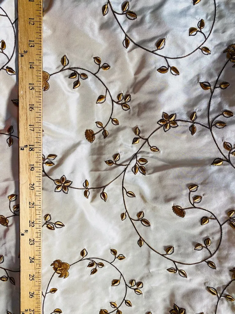 NEW Countess Stephanie 100% Silk Taffeta Copper Embroidered Velvet Flowers in Cream