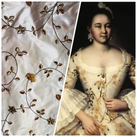 NEW Countess Stephanie 100% Silk Taffeta Copper Embroidered Velvet Flowers in Cream