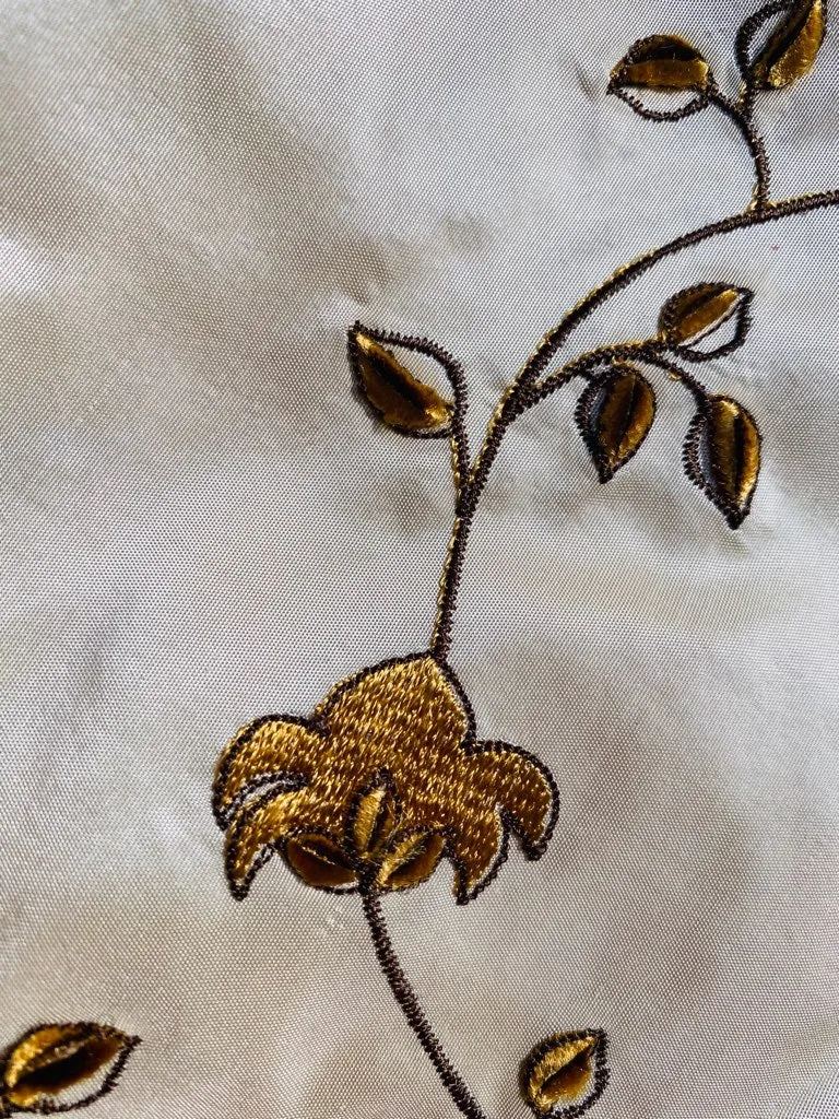 NEW Countess Stephanie 100% Silk Taffeta Copper Embroidered Velvet Flowers in Cream