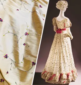 NEW Miss Jessica Designer 100% Silk Dupioni - Ivory Pale Yellow with Floral Embroidery