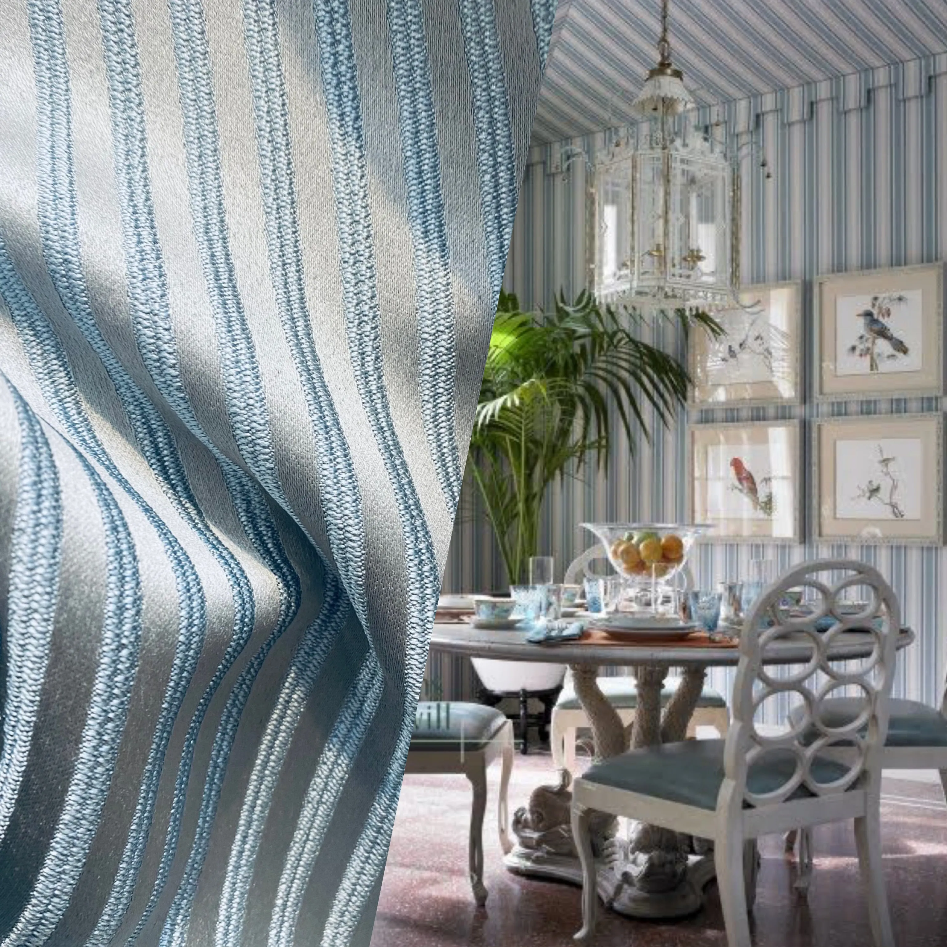 NEW Princess Gemma Designer Brocade Satin Fabric- Ice Blue on Grey- Upholstery Medallion
