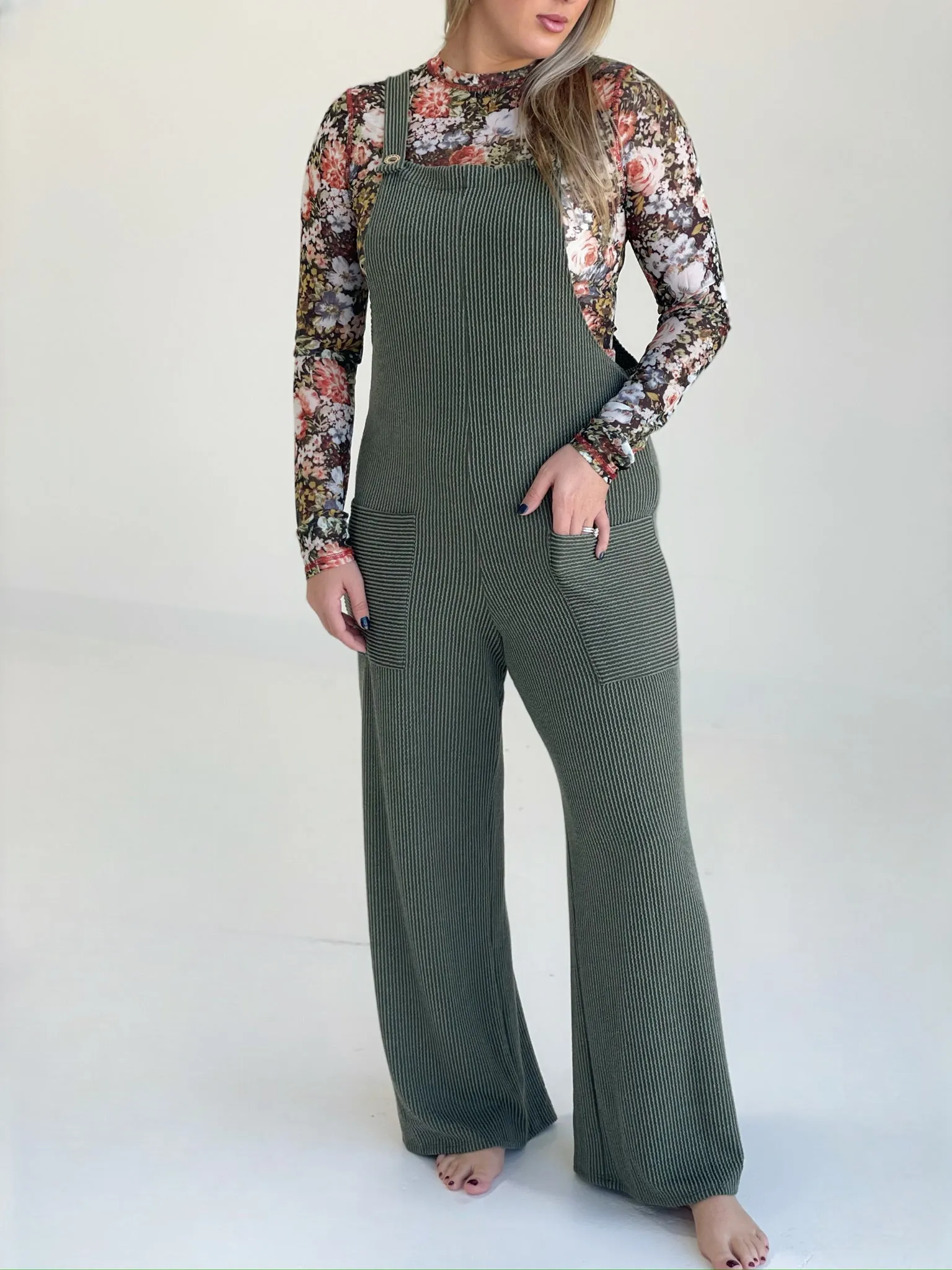 Olivia Ribbed Jumpsuit - Olive