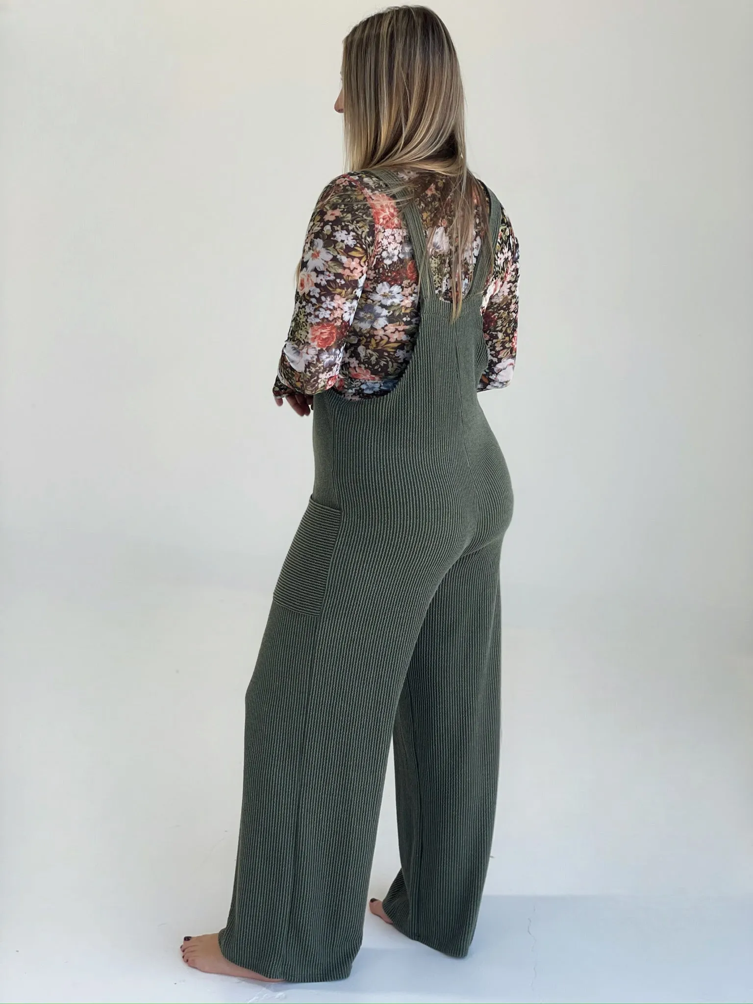Olivia Ribbed Jumpsuit - Olive