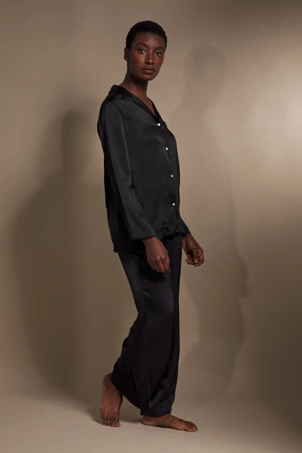 Black Organic Peace Silk Pyjama Set
