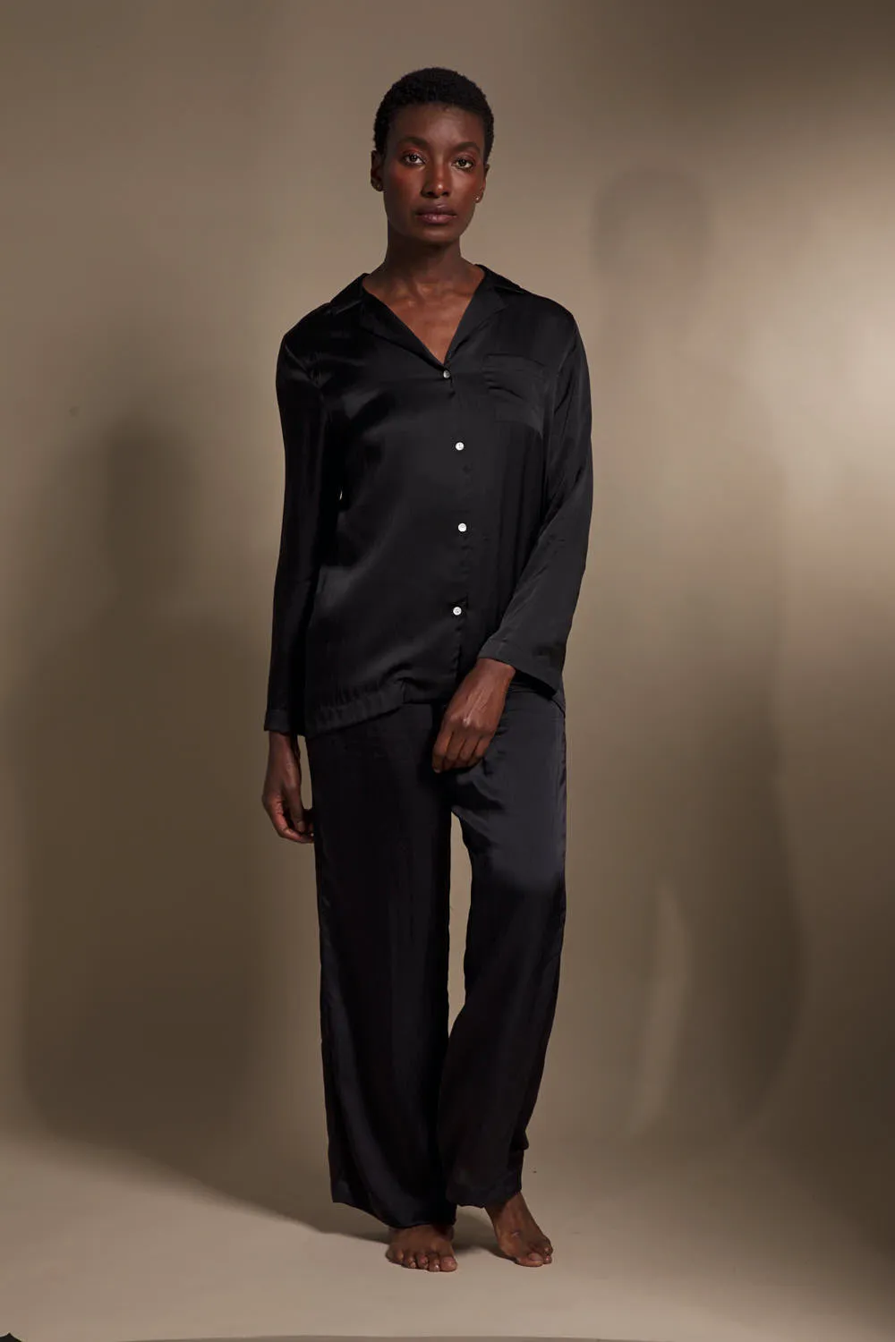 Black Organic Peace Silk Pyjama Set