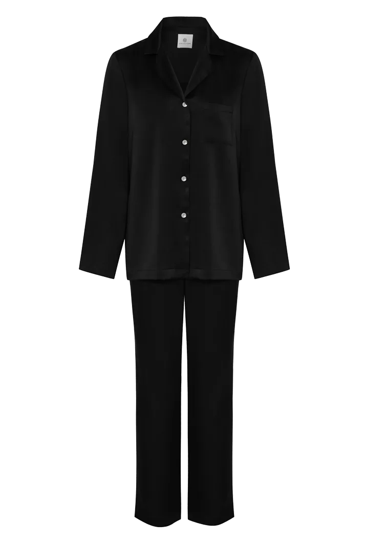 Black Organic Peace Silk Pyjama Set