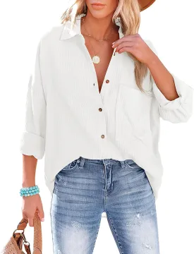 Oversized Button Down Shirts for Women Cotton Boyfriend Long Sleeve Work Blouses Tops
