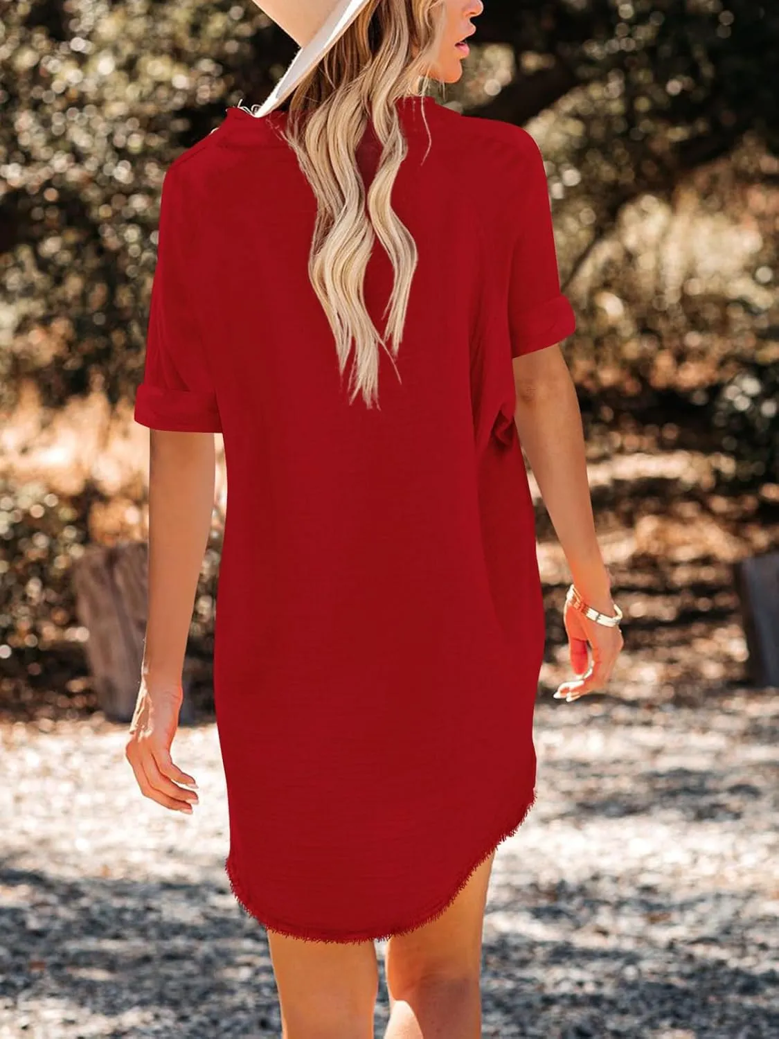 Paintcolors Women's Cotton Button Down Shirt Short Sleeve Dresses Tunics Oversized Beach Cover up Blouse Tops with Pockets