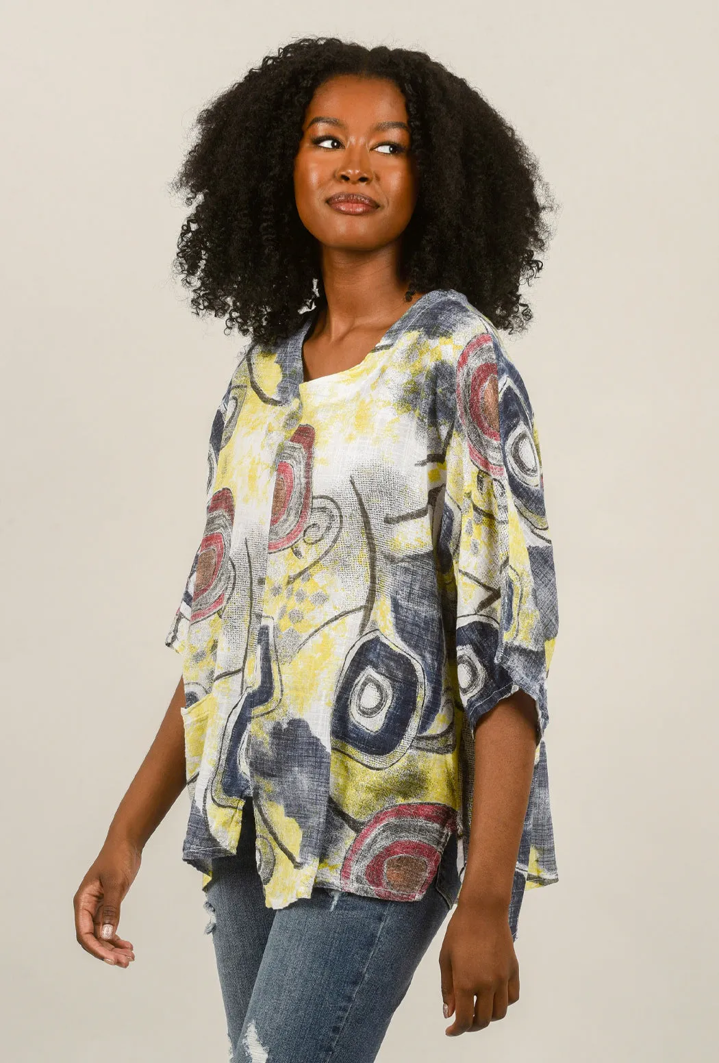Patch Pocket Circle Top, Navy Mix
