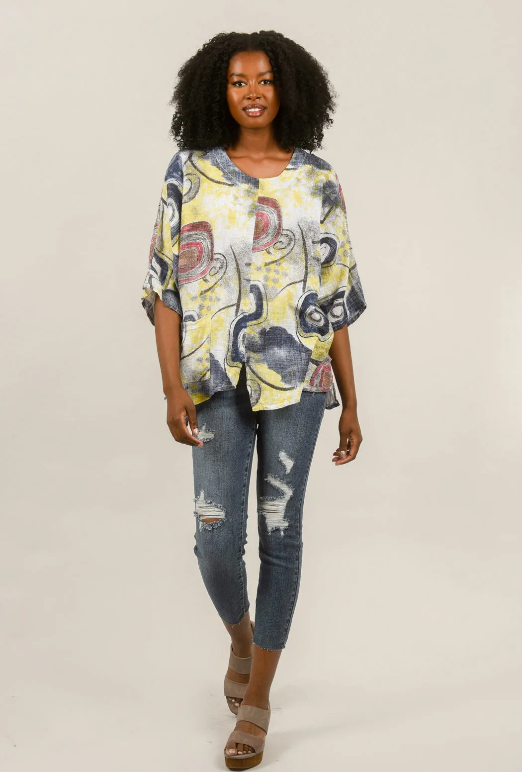 Patch Pocket Circle Top, Navy Mix