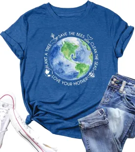 PECHAR Earth Day Shirts for Women : Protect The Environment T-Shirts Bees Graphic Short Sleeve Blouse Tops