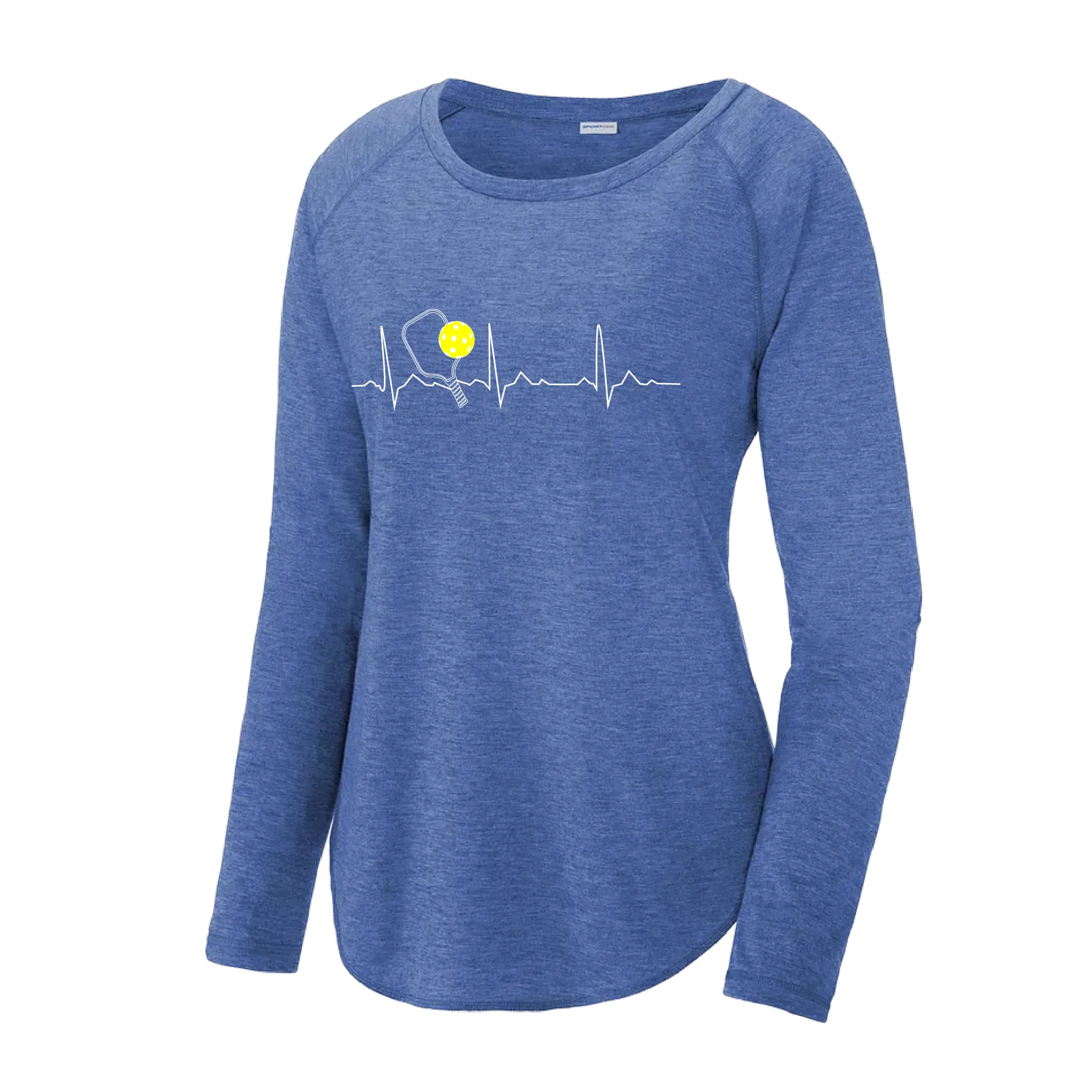 Pickleball Heartbeat EKG | Women's Long Sleeve Scoop Neck Pickleball Shirts | 75/13/12 poly/cotton/rayon