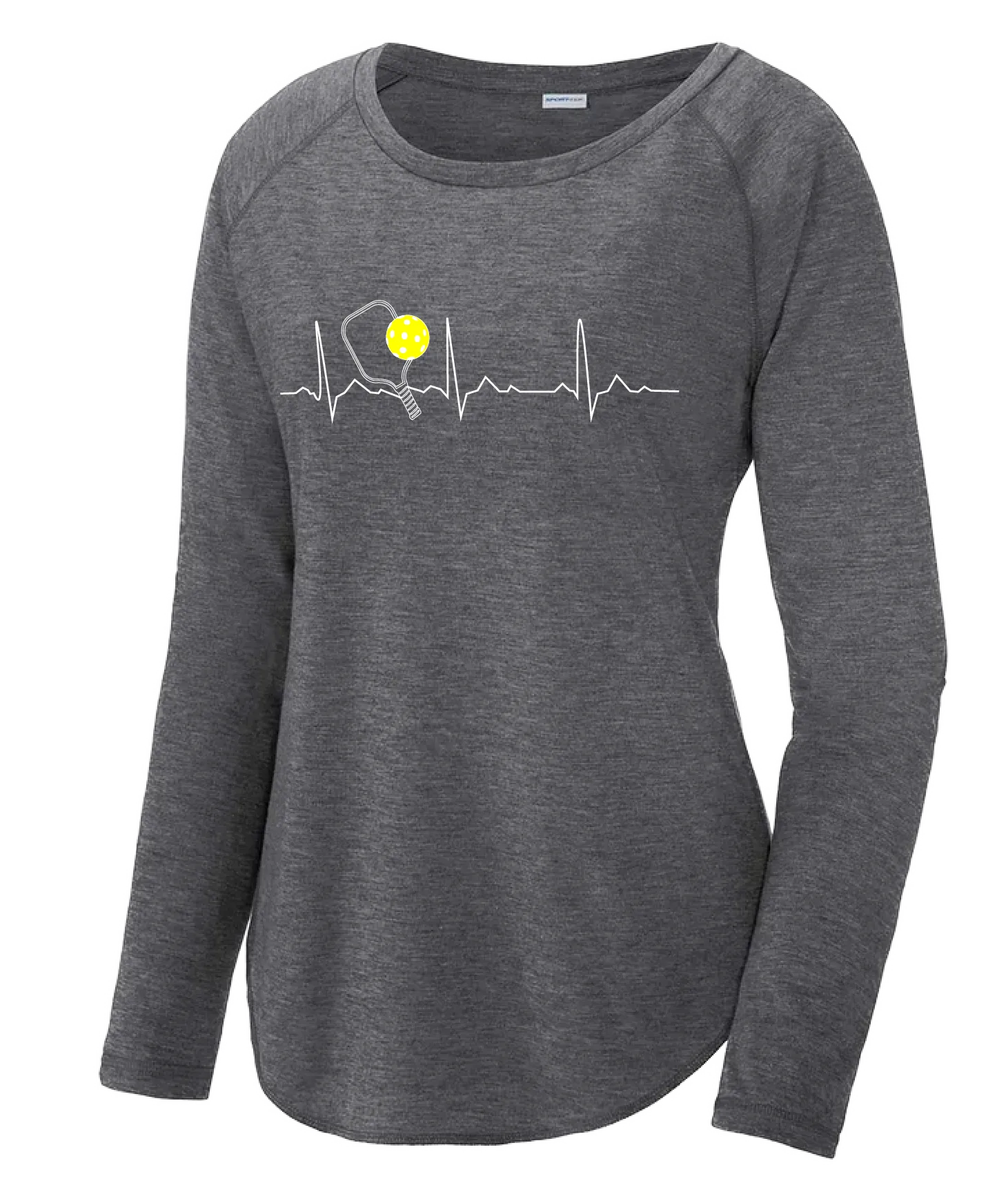 Pickleball Heartbeat EKG | Women's Long Sleeve Scoop Neck Pickleball Shirts | 75/13/12 poly/cotton/rayon