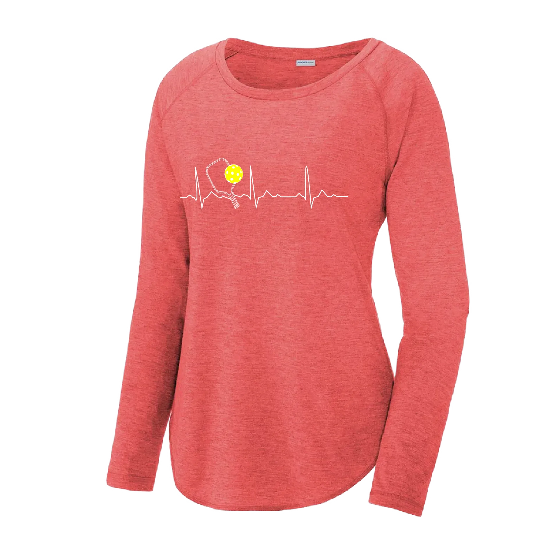Pickleball Heartbeat EKG | Women's Long Sleeve Scoop Neck Pickleball Shirts | 75/13/12 poly/cotton/rayon