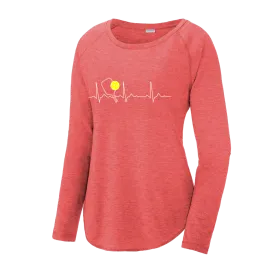 Pickleball Heartbeat EKG | Women's Long Sleeve Scoop Neck Pickleball Shirts | 75/13/12 poly/cotton/rayon