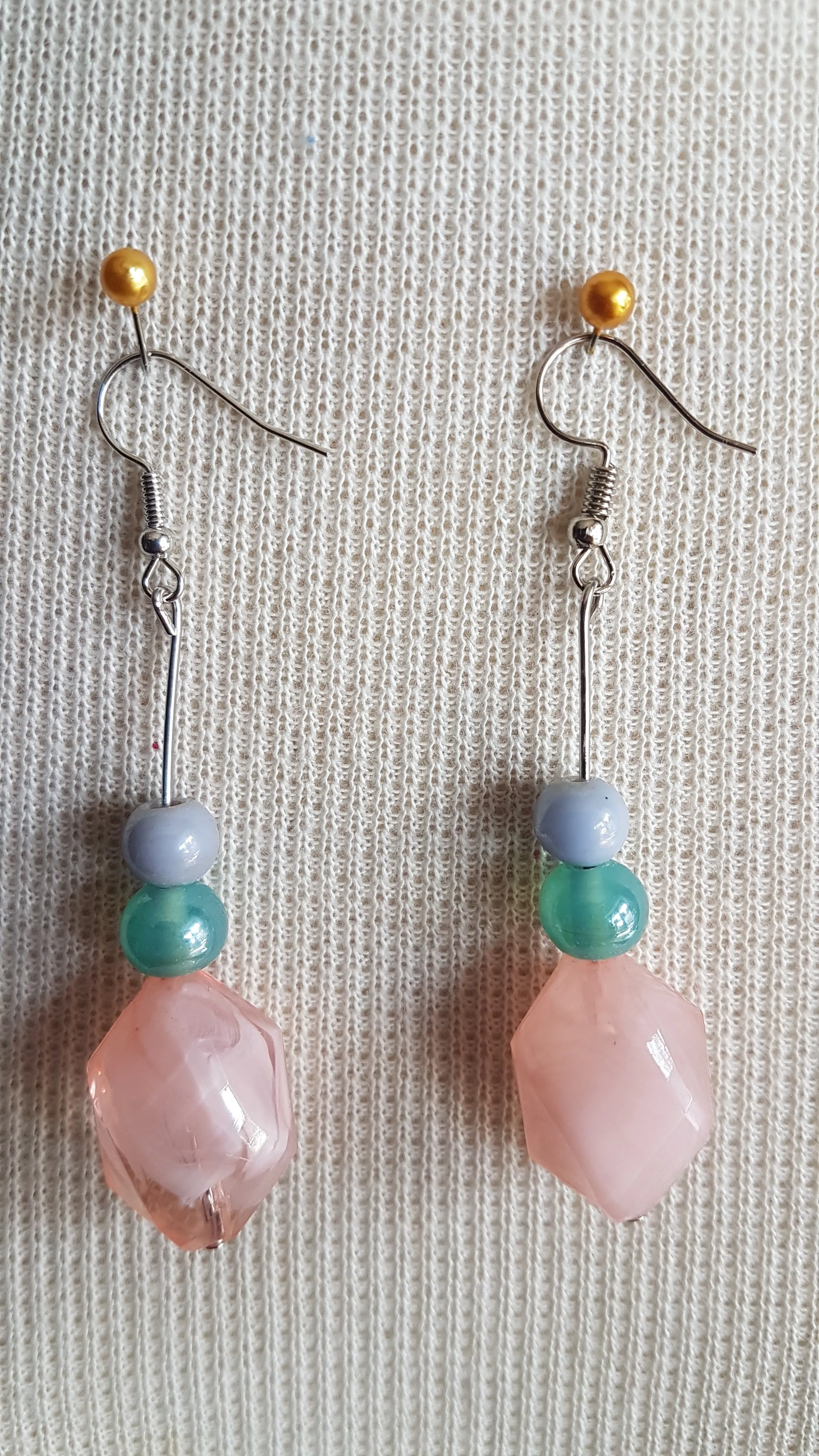 Pink And Blue Bead Earrings