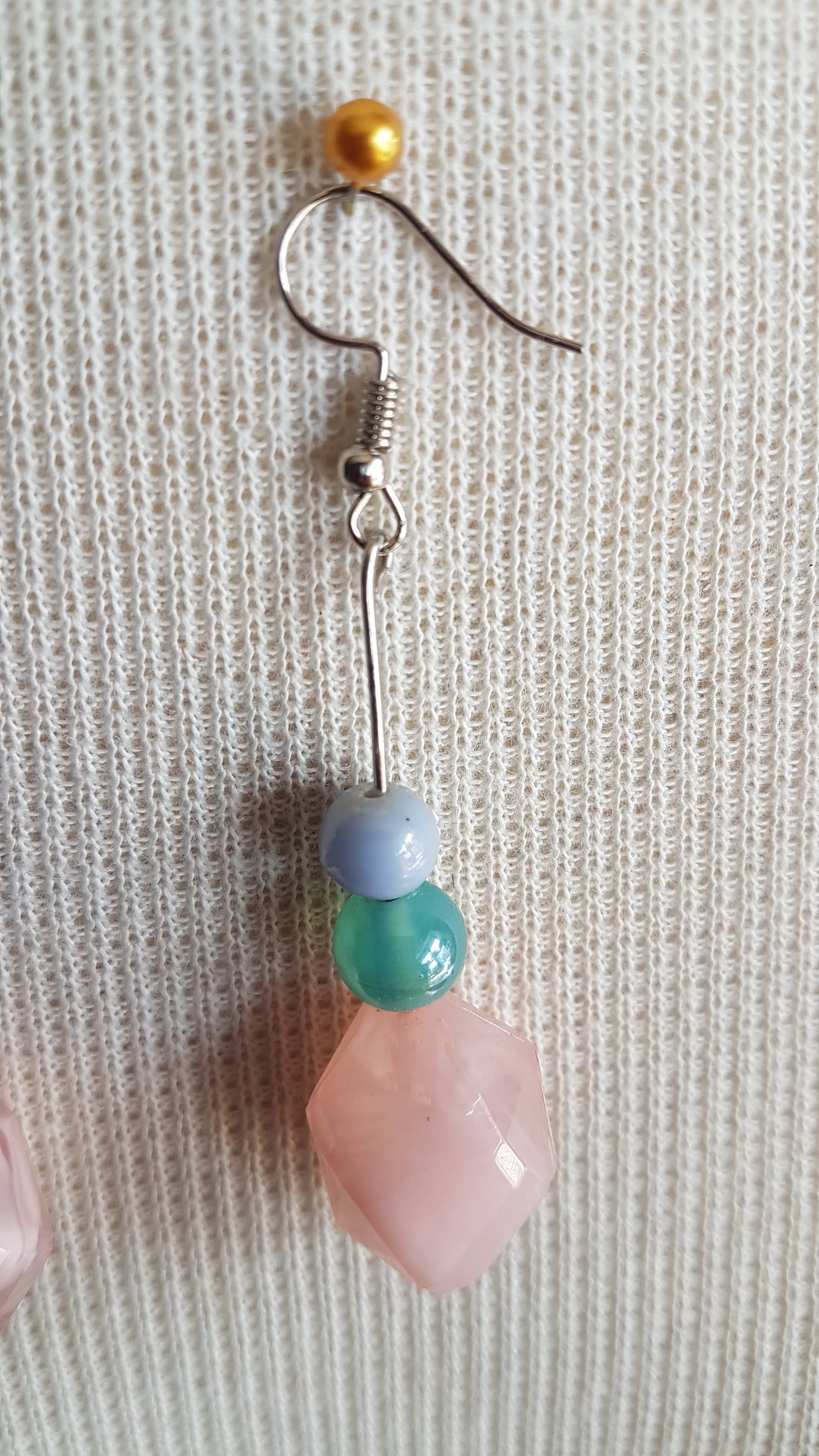 Pink And Blue Bead Earrings