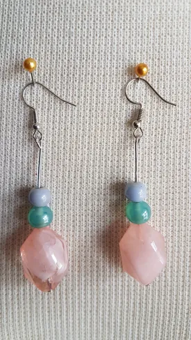 Pink And Blue Bead Earrings