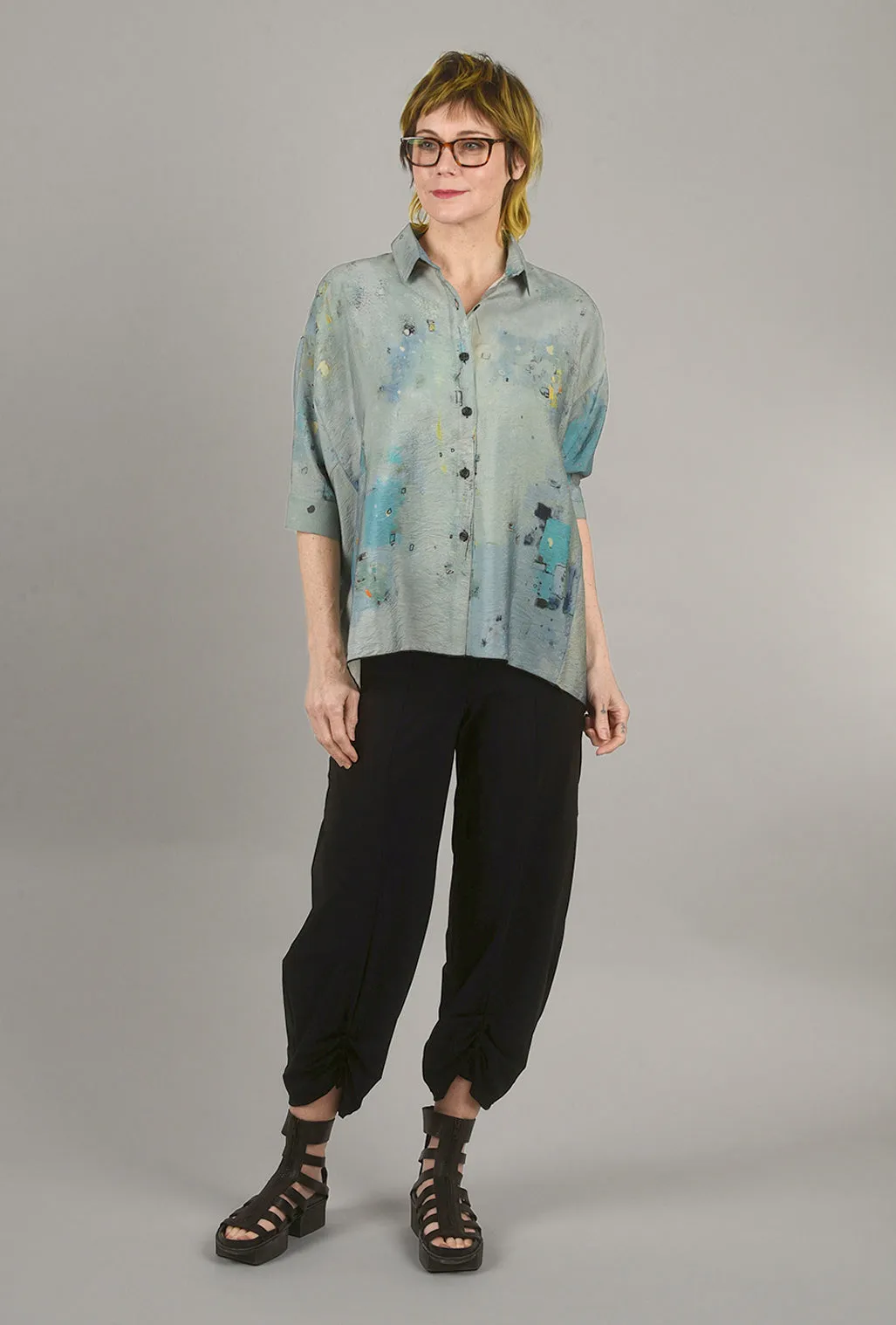 Pleat-Back Boxy Shirt, Blue