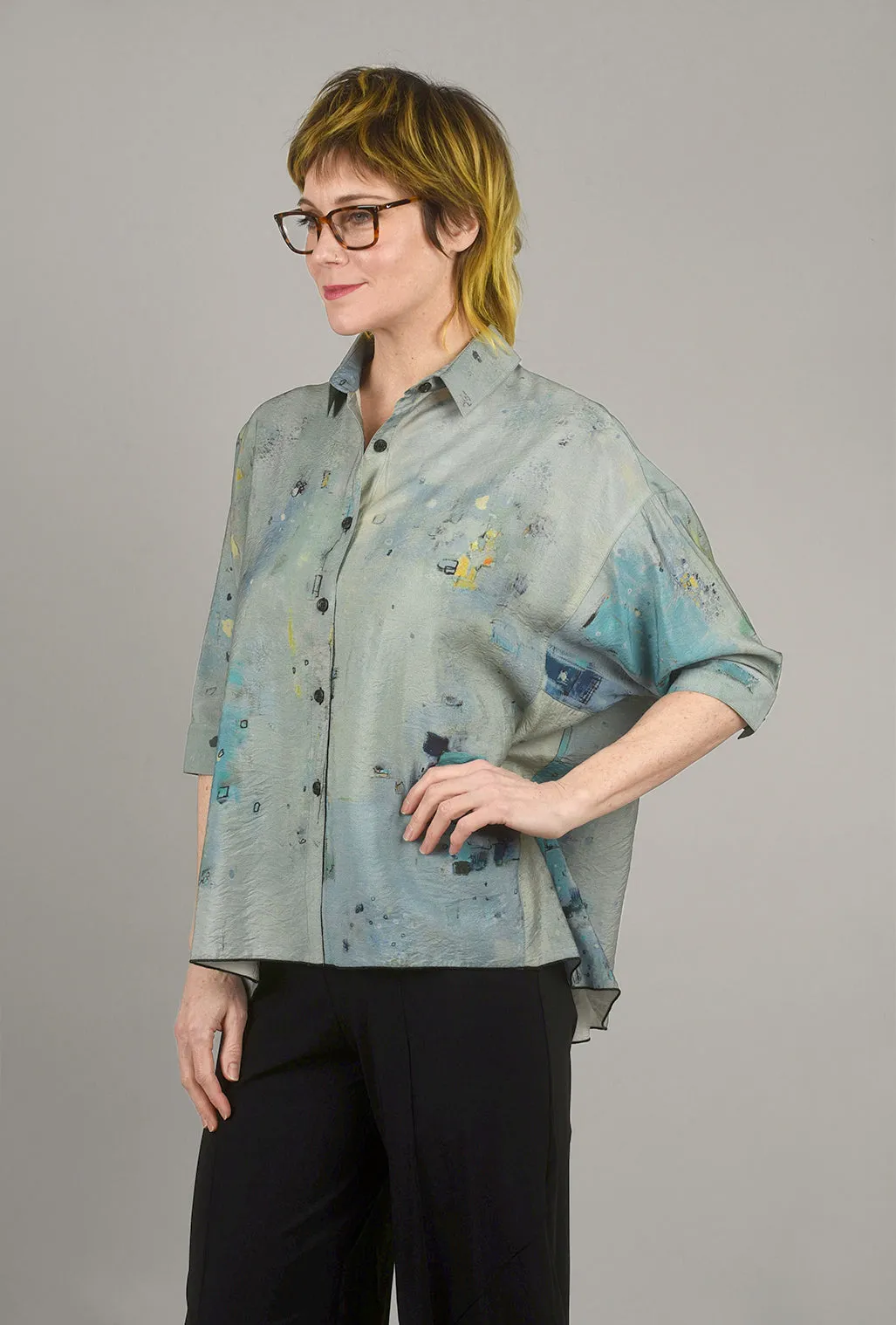 Pleat-Back Boxy Shirt, Blue