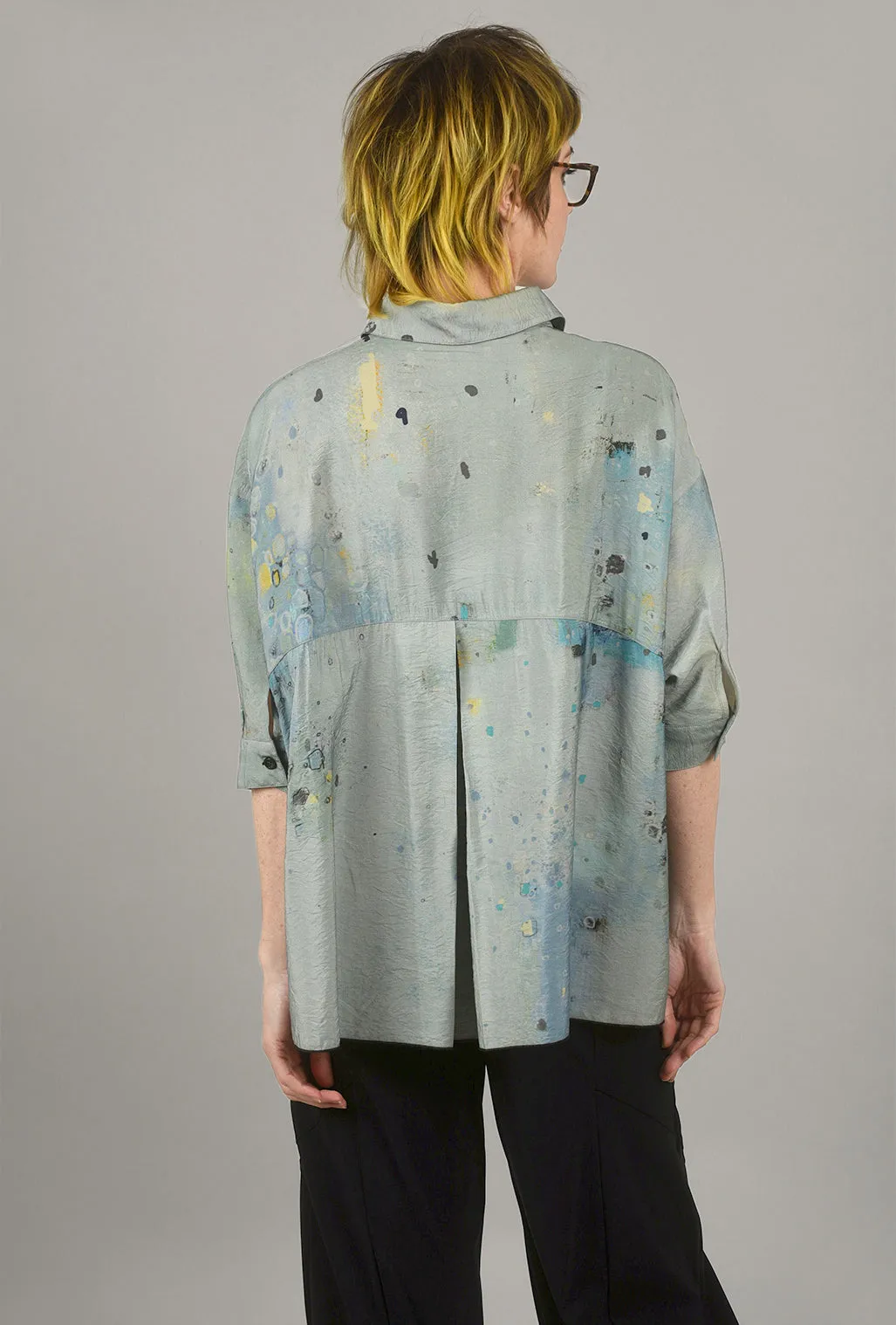 Pleat-Back Boxy Shirt, Blue