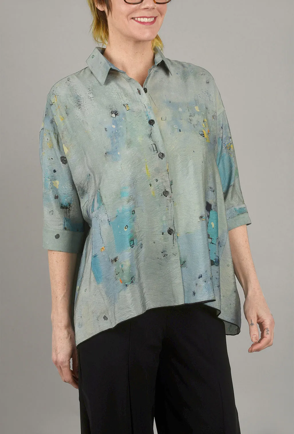 Pleat-Back Boxy Shirt, Blue