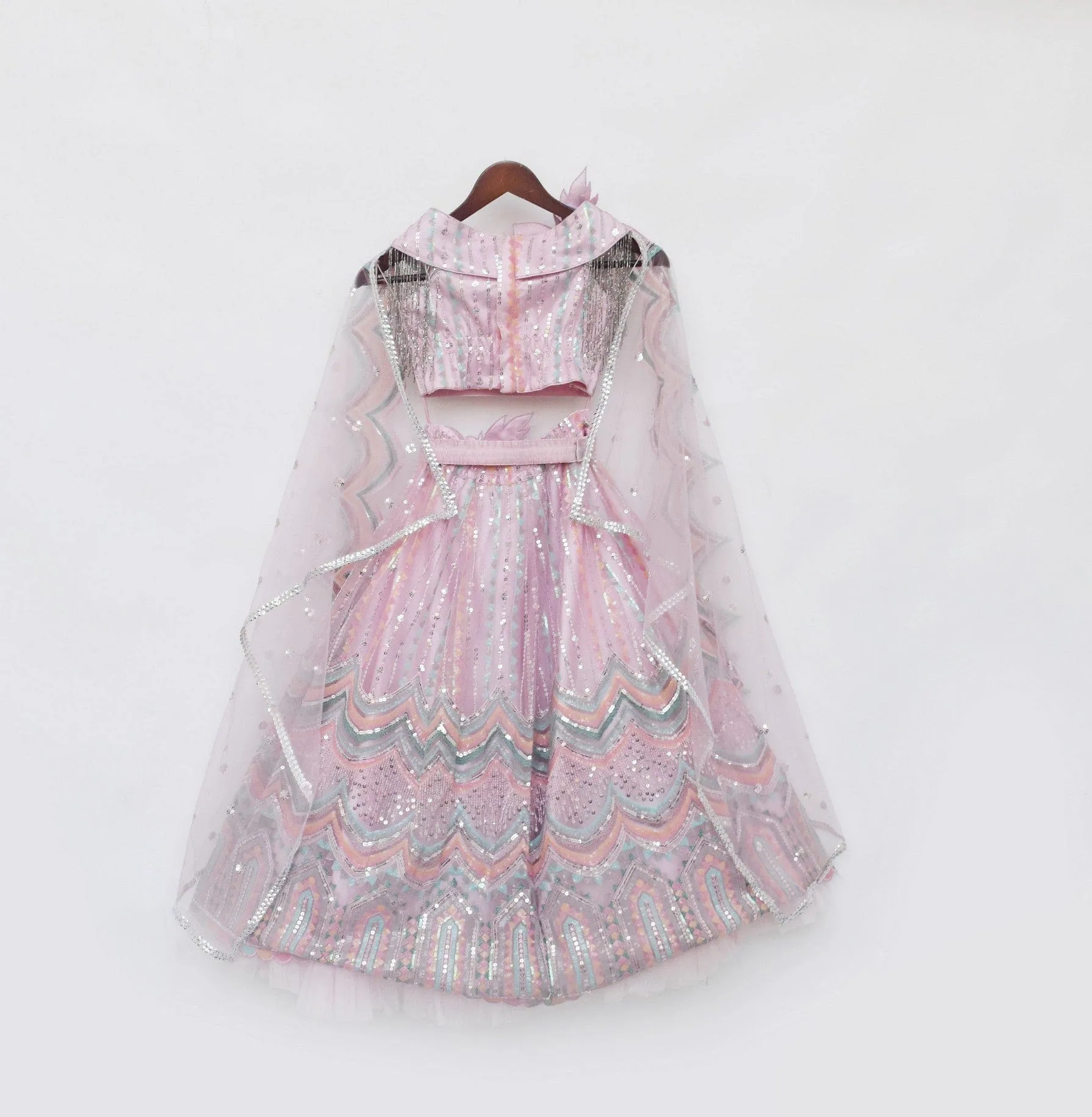 Pre Order: Pink Sequence Embroidery Crop Top Skirt