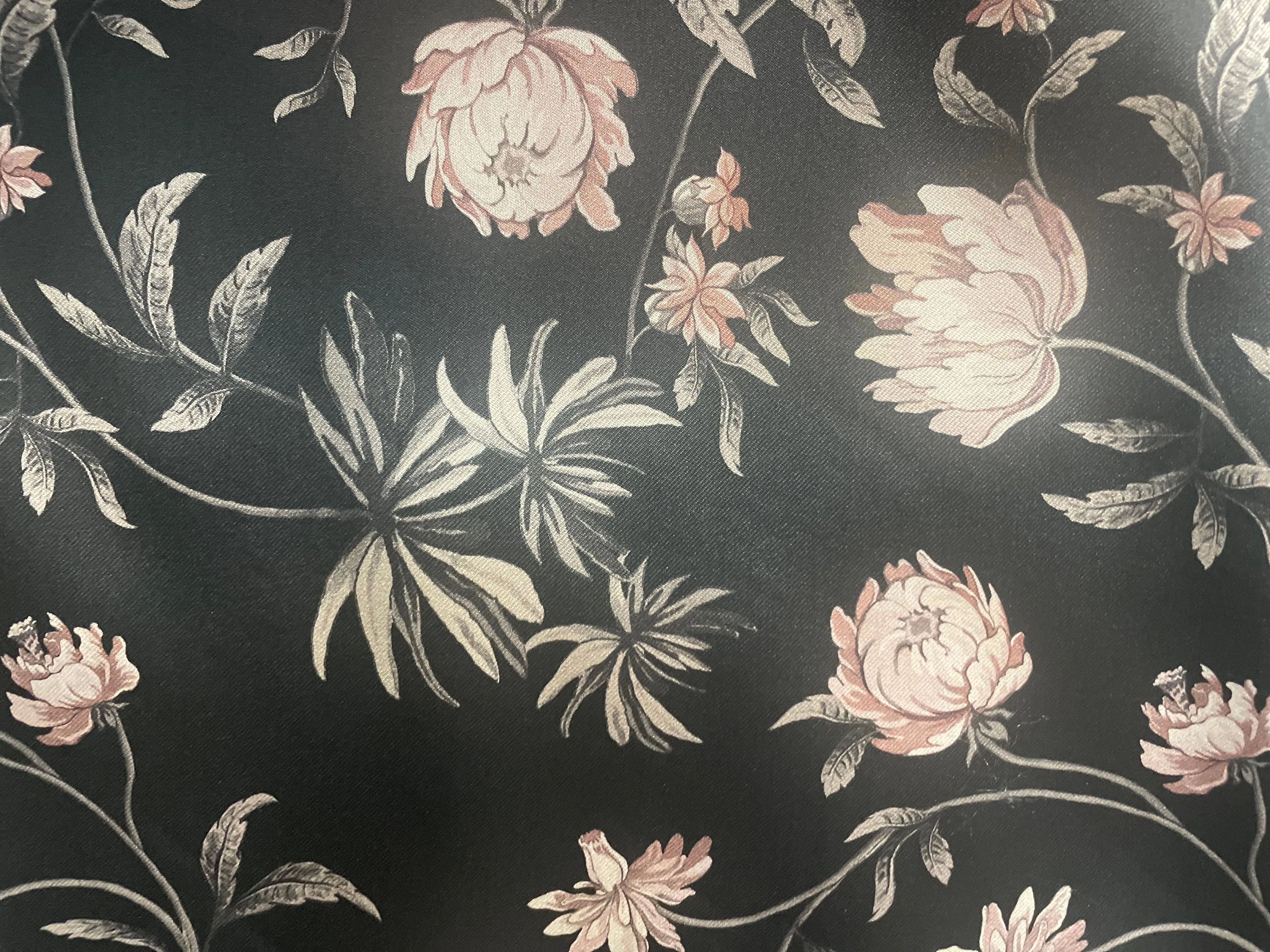 Printed Wide Italian Silk Mikado - Black & Mauve