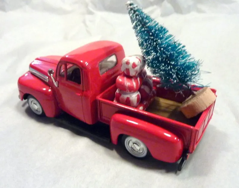 Red Farmhouse Truck, Diecast truck decor, Christmas Truck decorations, Metal truck, red truck decor