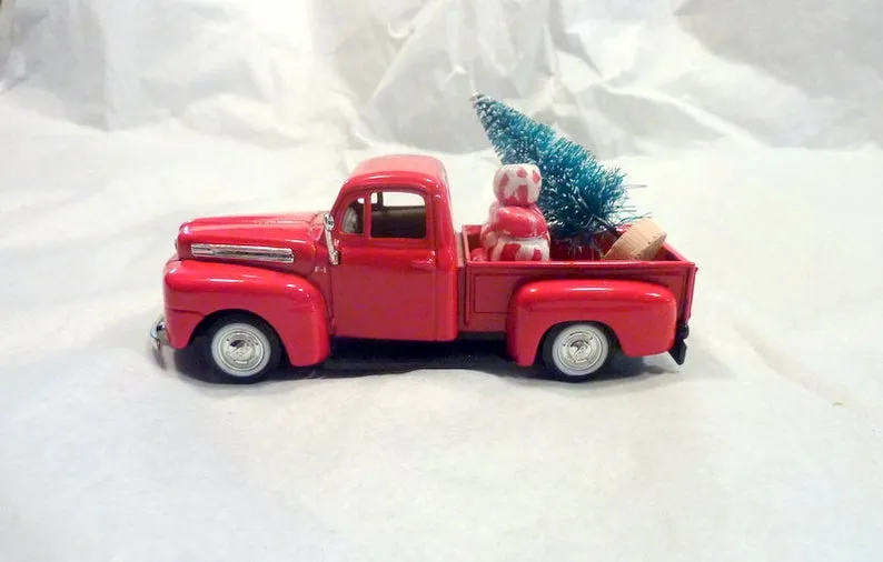 Red Farmhouse Truck, Diecast truck decor, Christmas Truck decorations, Metal truck, red truck decor